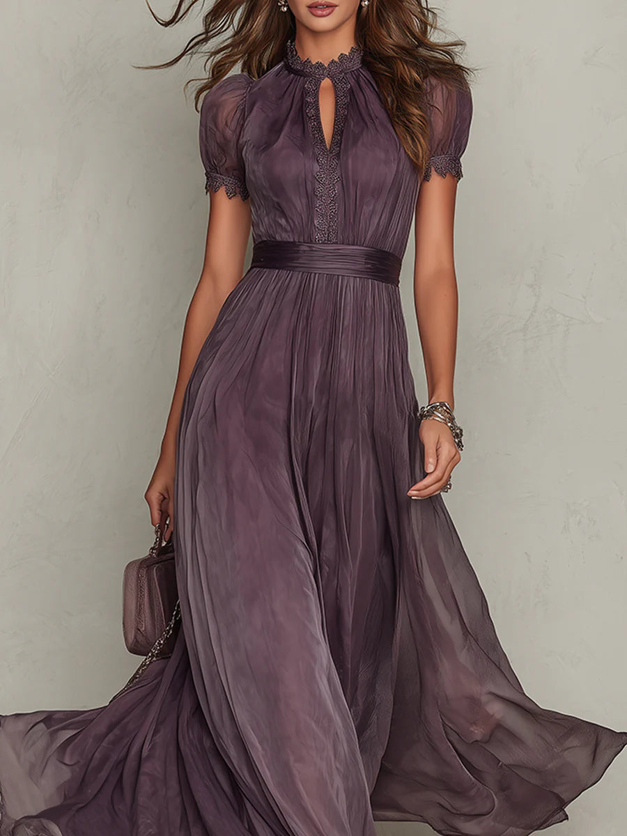 Vivienne™ Lace Trim Chiffon Maxi Dress