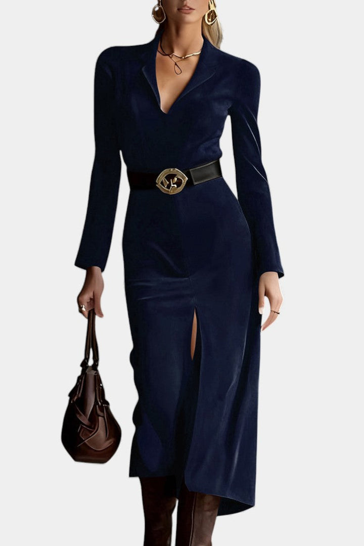 Huguette Midi Split Dress in Synthetic Suede Retro Western Style